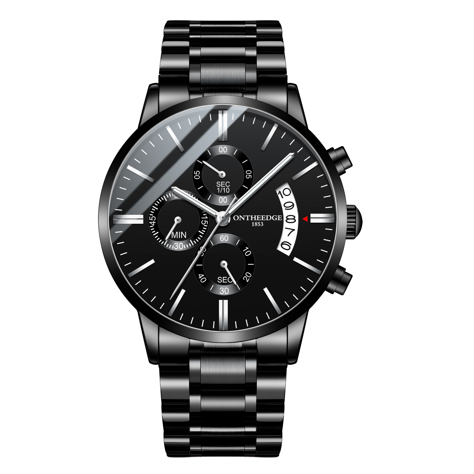 R Ontheedge Men Fashion Luxury Business Wrist watch Quartz Stainless Steel Leather Stopwatch