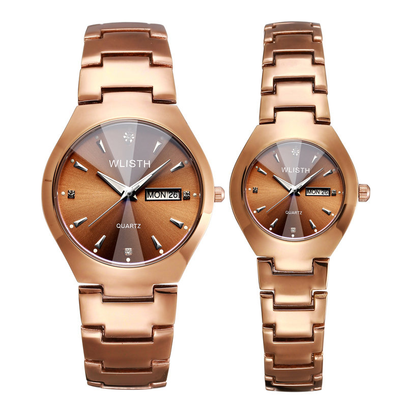 WLISTH Men Women Fashion Business Quartz Stainless Steel Band Couple watch Calendar week