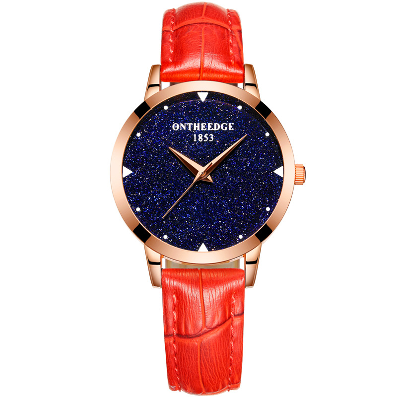 R Ontheedge Lady Women Fashion Dress flash diamond Starry star Wrist watch Genuine Leather Crystal