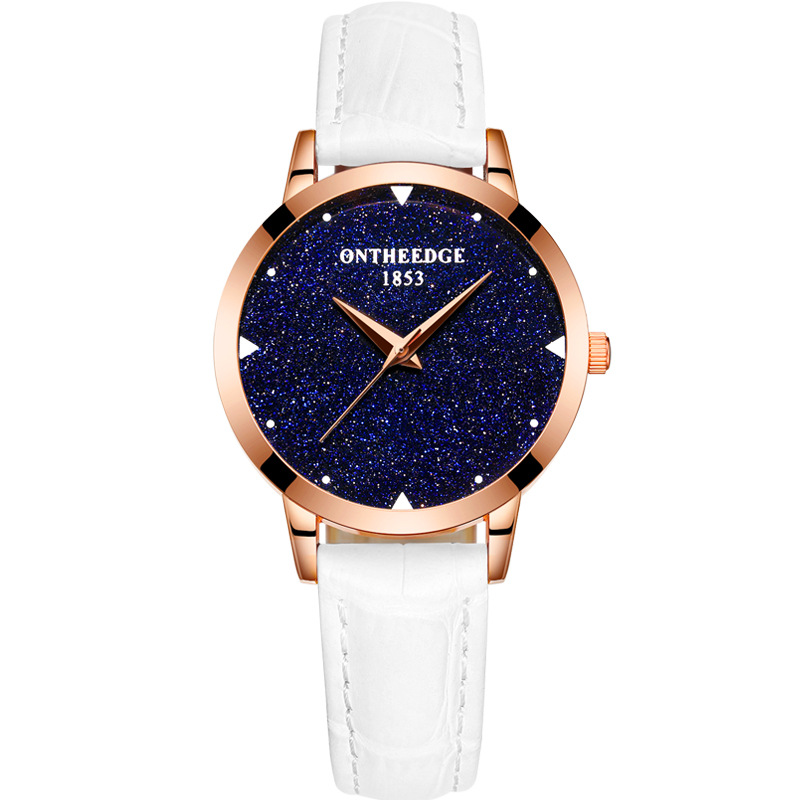 R Ontheedge Lady Women Fashion Dress flash diamond Starry star Wrist watch Genuine Leather Crystal