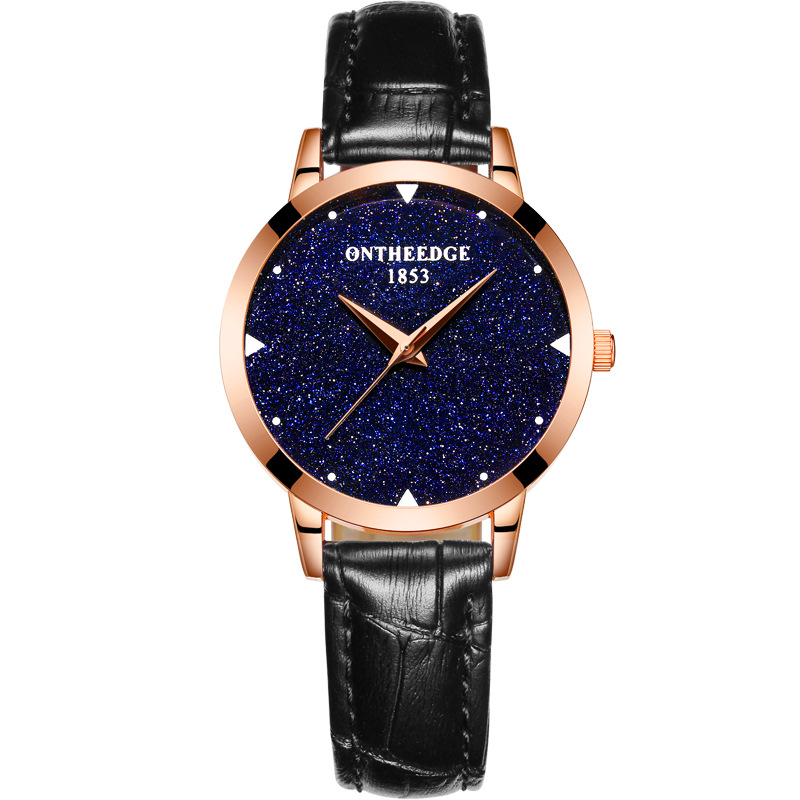 R Ontheedge Lady Women Fashion Dress flash diamond Starry star Wrist watch Genuine Leather Crystal