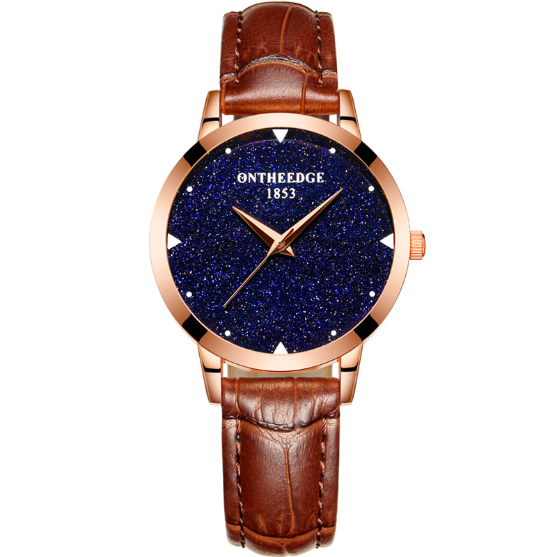 R Ontheedge Lady Women Fashion Dress flash diamond Starry star Wrist watch Genuine Leather Crystal