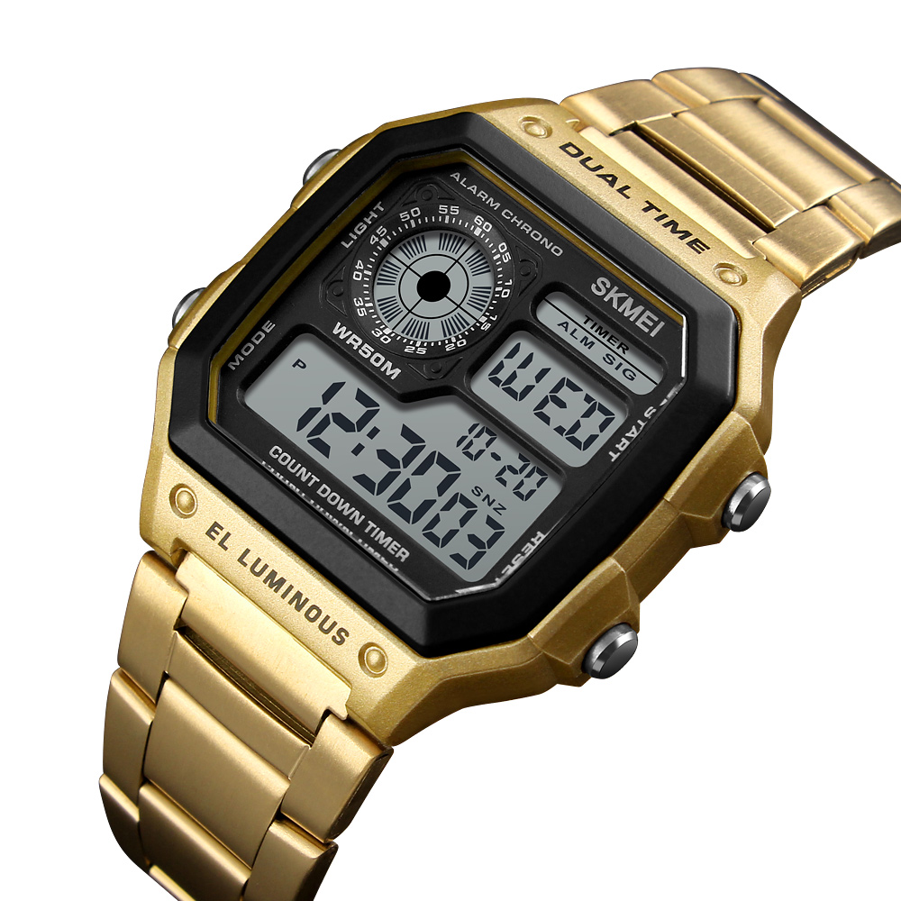 SKMEI Business Men Watches Waterproof Sport Watch Stainless Steel Digital Wristwatches Clock