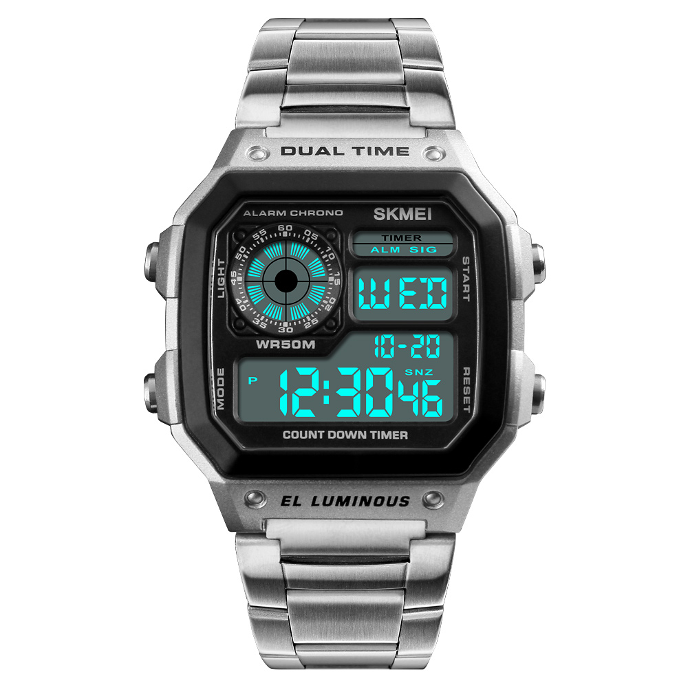 SKMEI Business Men Watches Waterproof Sport Watch Stainless Steel Digital Wristwatches Clock