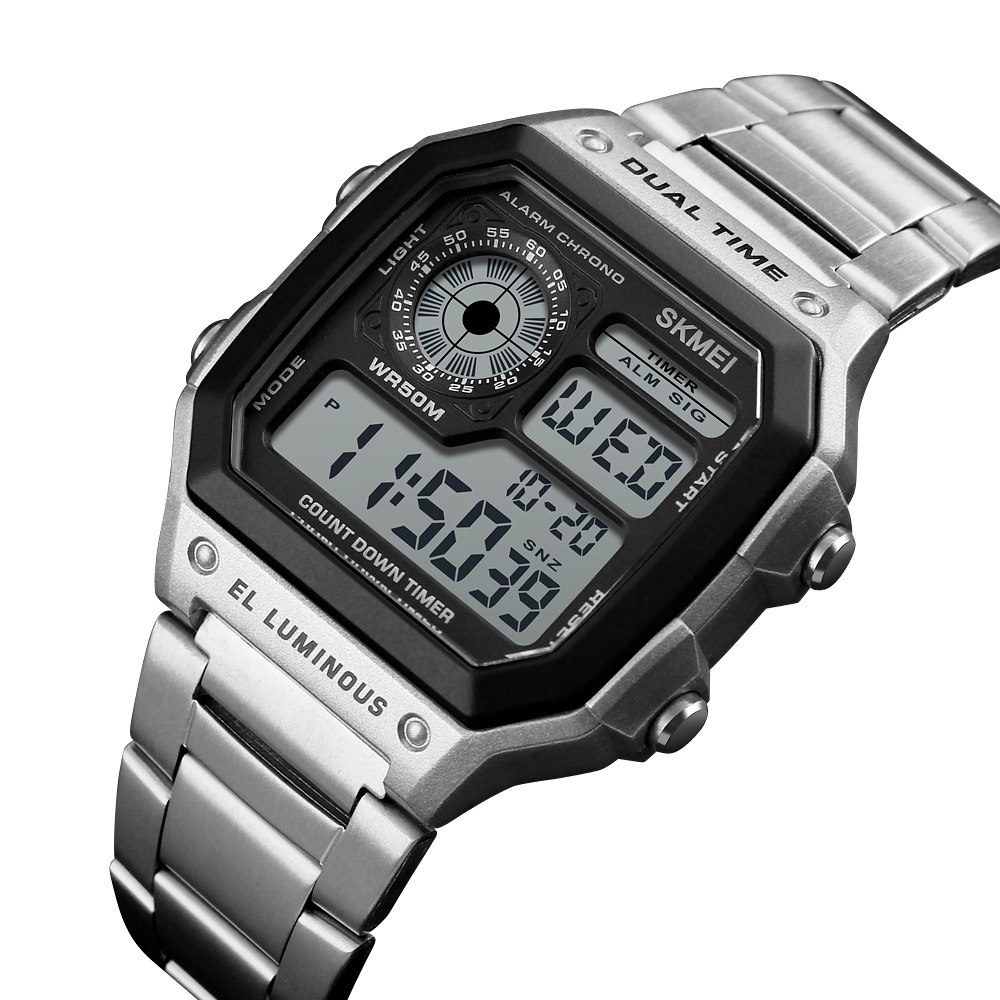 SKMEI Business Men Watches Waterproof Sport Watch Stainless Steel Digital Wristwatches Clock