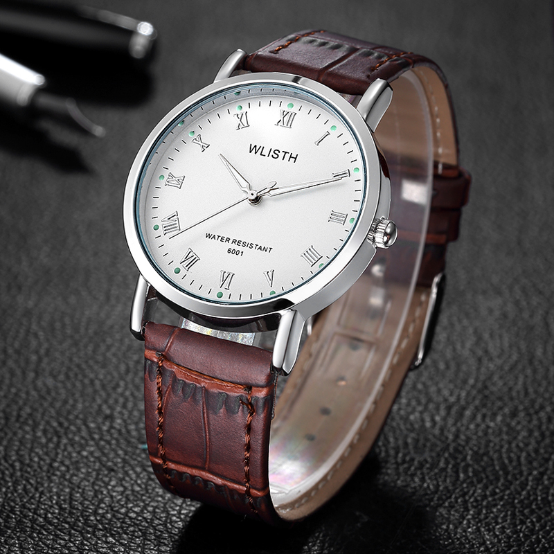 WLISTH Men Business Classic Wrist watch Quartz Stainless Steel Band Leather belt watch Waterproof