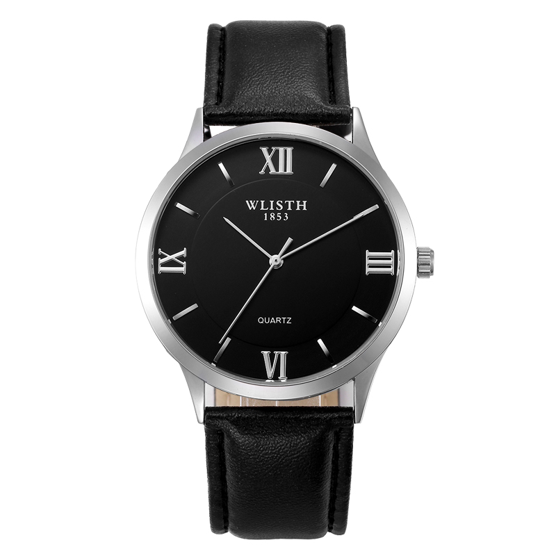 WLISTH Men Simple Business Wrist watch Quartz Leather belt watch Waterproof big dial