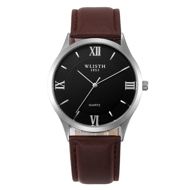 WLISTH Men Simple Business Wrist watch Quartz Leather belt watch Waterproof big dial