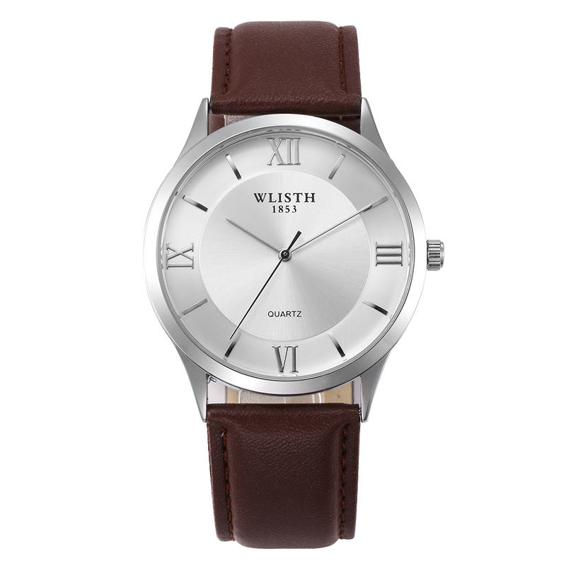 WLISTH Men Simple Business Wrist watch Quartz Leather belt watch Waterproof big dial