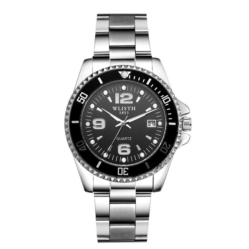 WLISTH Men Luxury Business Quartz Wrist watch Submariner watch Stainless Steel Luminous