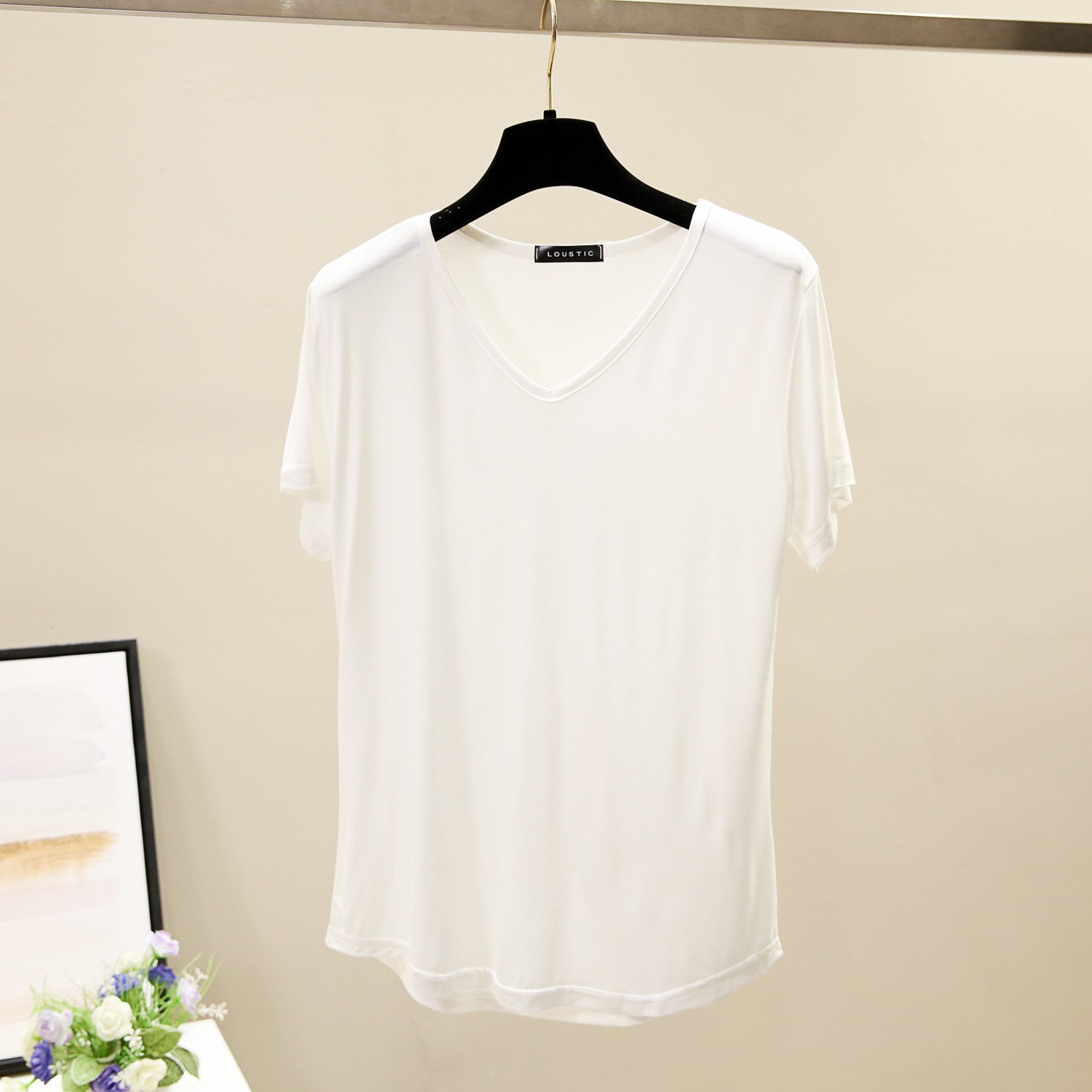 New ladies loose T-shirt large size V-neck Modal short-sleeved T-shirt female bottoming shirt top