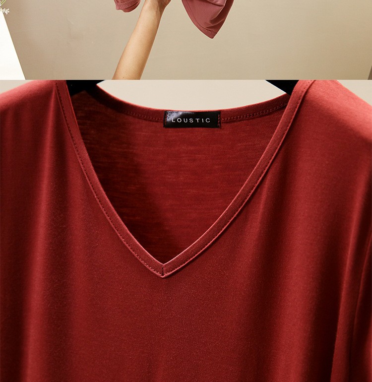 New ladies loose T-shirt large size V-neck Modal short-sleeved T-shirt female bottoming shirt top