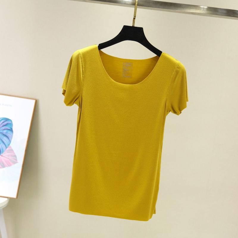 Women's T-shirt seamless short-sleeved summer new ribbed cotton Slim casual round neck bottom shirt