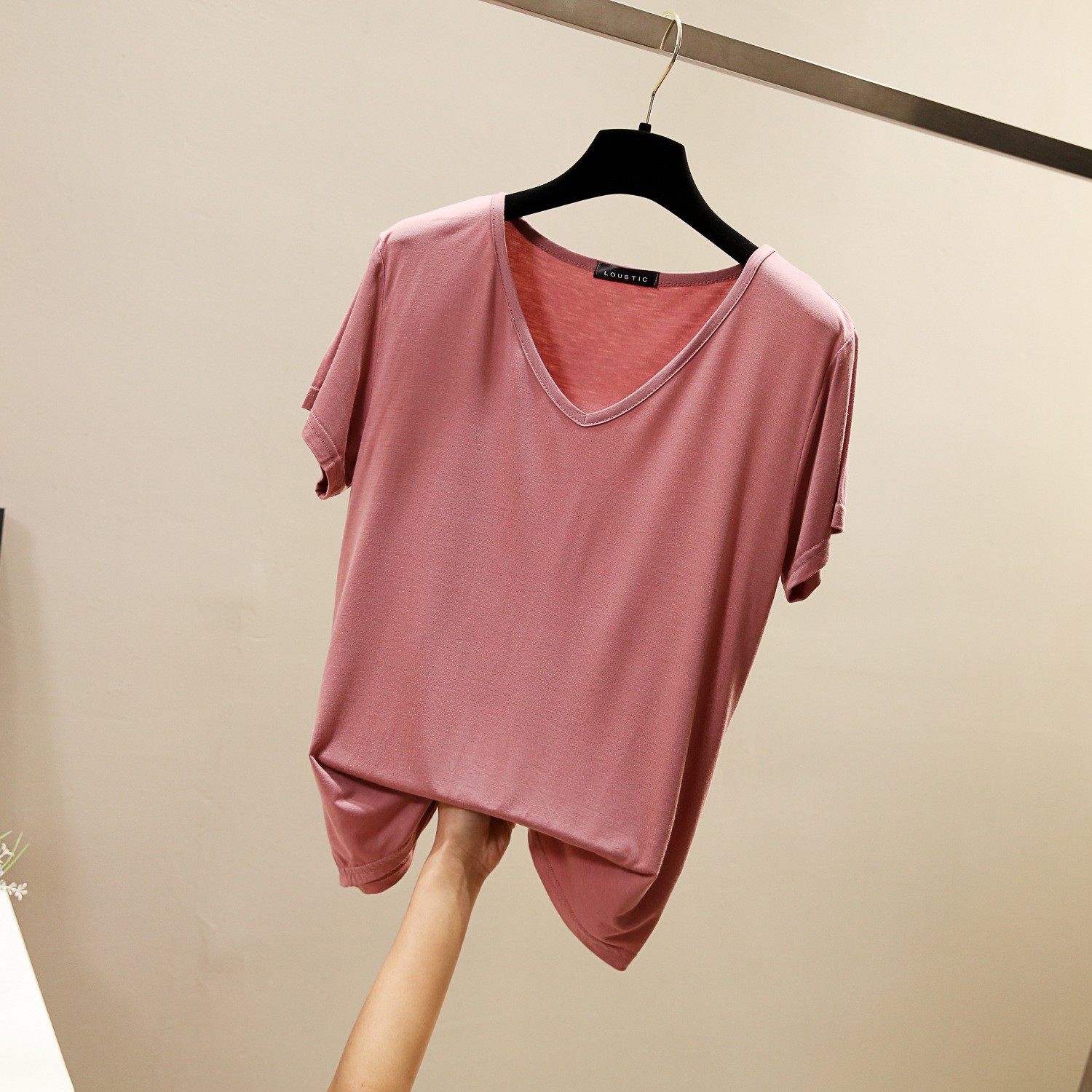 New ladies loose T-shirt large size V-neck Modal short-sleeved T-shirt female bottoming shirt top