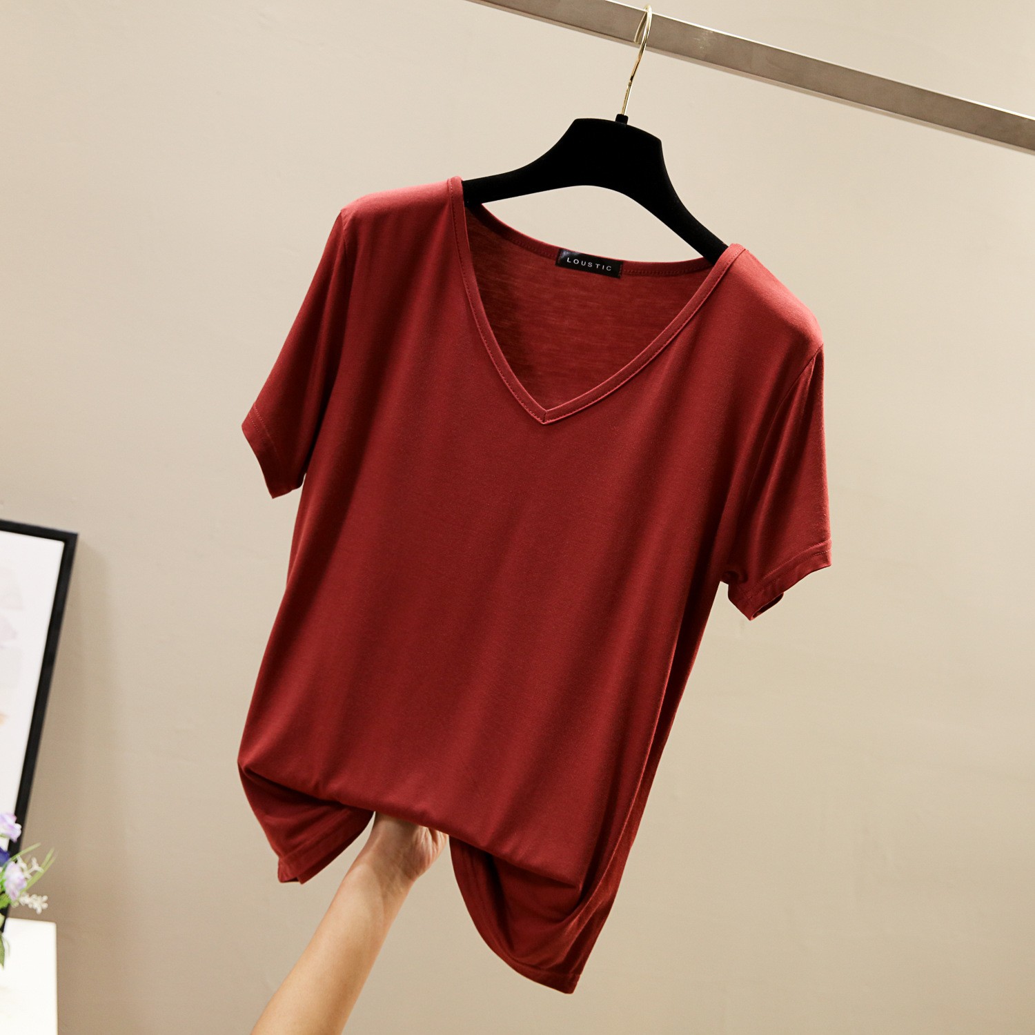 New ladies loose T-shirt large size V-neck Modal short-sleeved T-shirt female bottoming shirt top