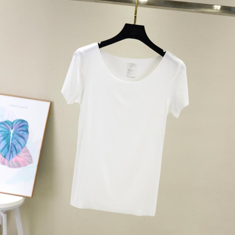 Women's T-shirt seamless short-sleeved summer new ribbed cotton Slim casual round neck bottom shirt