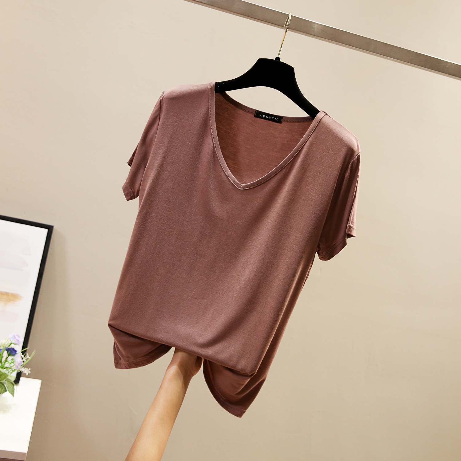 New ladies loose T-shirt large size V-neck Modal short-sleeved T-shirt female bottoming shirt top