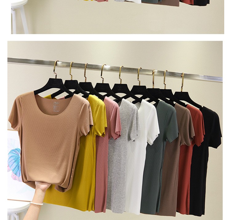 Women's T-shirt seamless short-sleeved summer new ribbed cotton Slim casual round neck bottom shirt