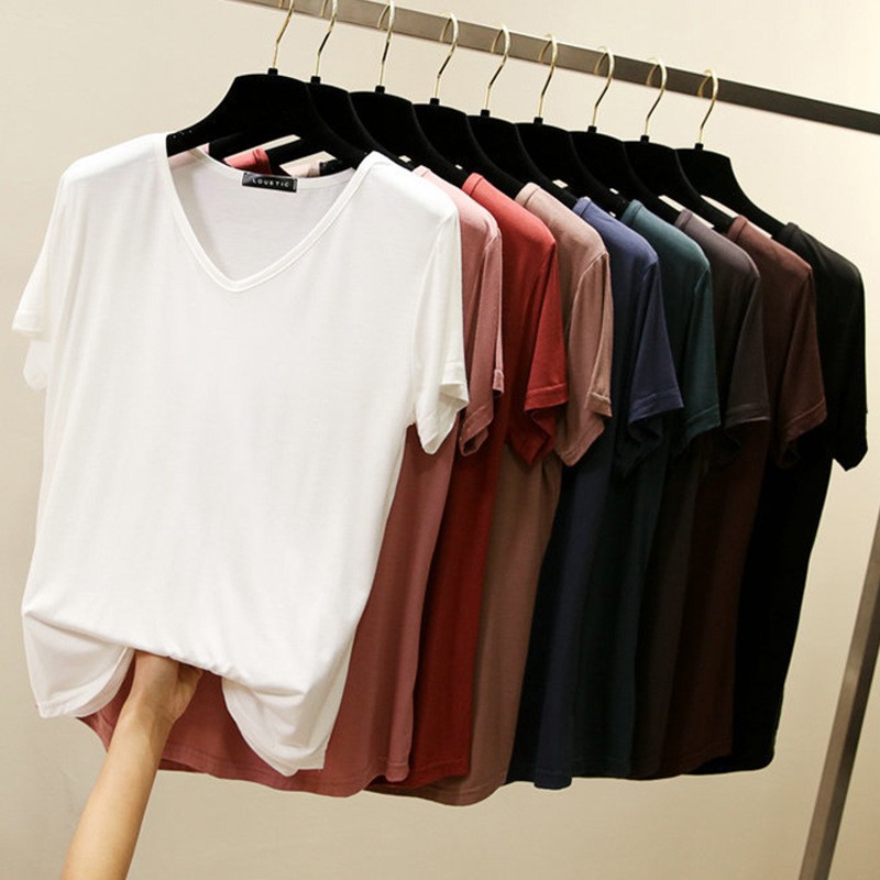 New ladies loose T-shirt large size V-neck Modal short-sleeved T-shirt female bottoming shirt top
