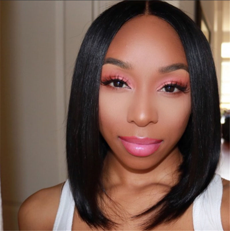 Fashionable lady black long straight hair wigs bangs female style women wig