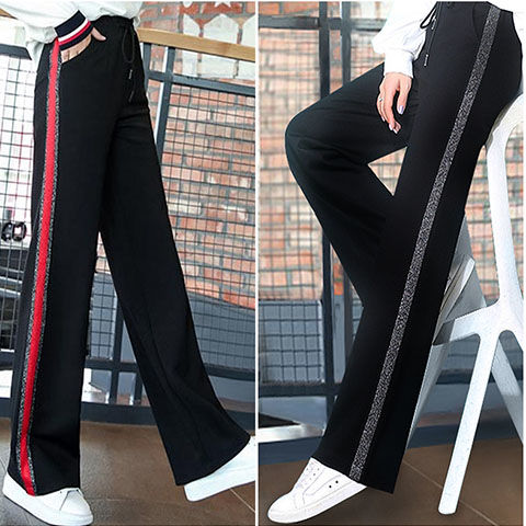 ladies wide leg pants women wear pants straight high waist loose nine points casual sports trousers