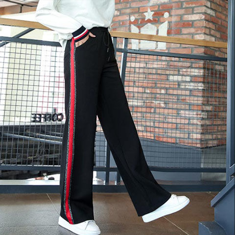 ladies wide leg pants women wear pants straight high waist loose nine points casual sports trousers