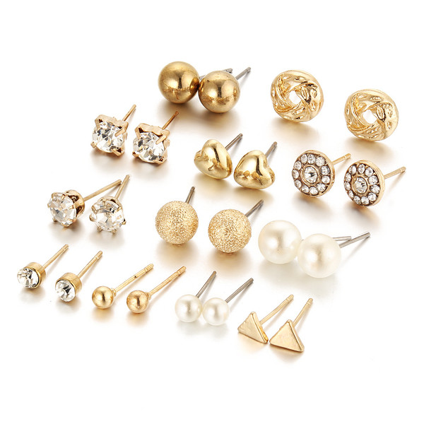 Ladies  Earrings Set 12 Pairs Zircon Crystal Heart Triangle Earrings women ladies Jewelry  Fast delivery within 1-5 days