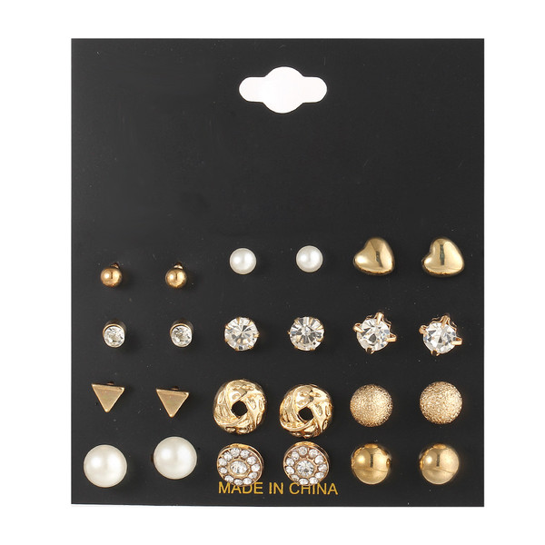 Ladies  Earrings Set 12 Pairs Zircon Crystal Heart Triangle Earrings women ladies Jewelry  Fast delivery within 1-5 days
