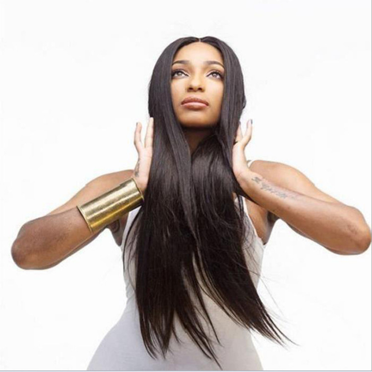 Fashion women&apos;s long straight hair with split bangs African Fashion Ladies Wig