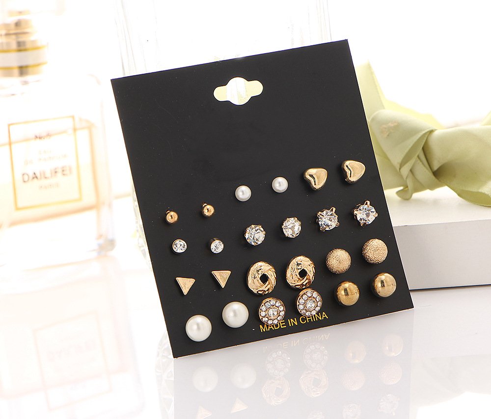 Ladies  Earrings Set 12 Pairs Zircon Crystal Heart Triangle Earrings women ladies Jewelry  Fast delivery within 1-5 days