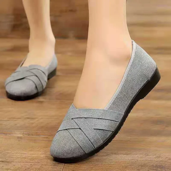 Fashion ladies shoes women round head single shoes casual soft shoes  students gray 40