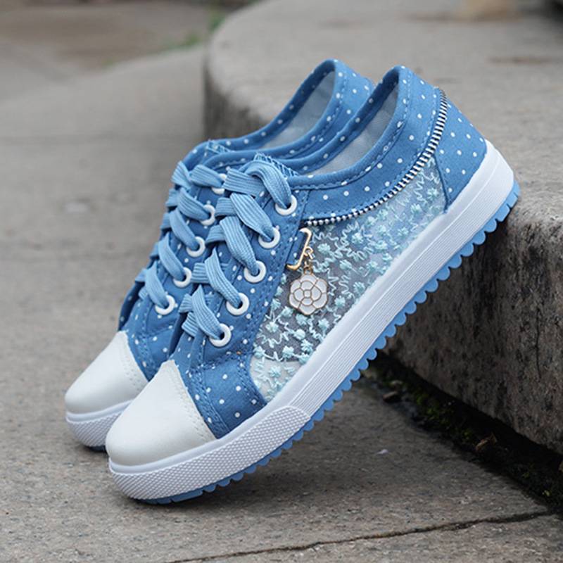 Summer women&apos;s hollow denim mesh shoes flat casual shoes