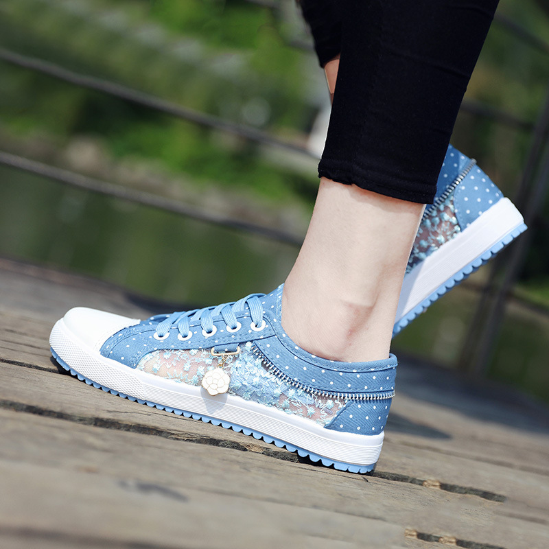 Summer women&apos;s hollow denim mesh shoes flat casual shoes