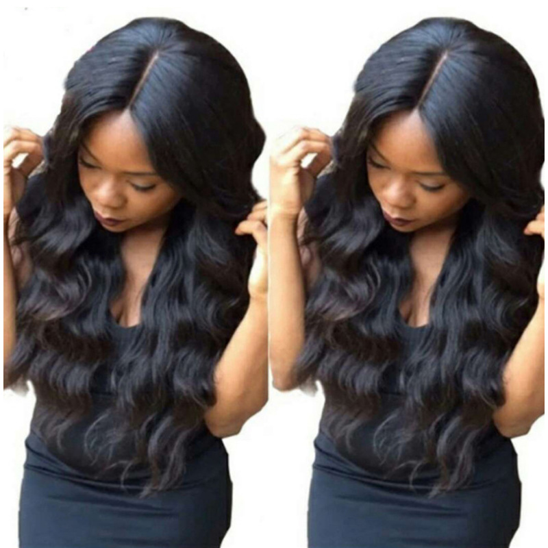 Fashion women&apos;s wigs women&apos;s hair in the middle part of the big black wave long curly