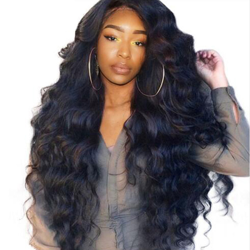 Fashion women&apos;s wigs women&apos;s hair in the middle part of the big black wave long curly
