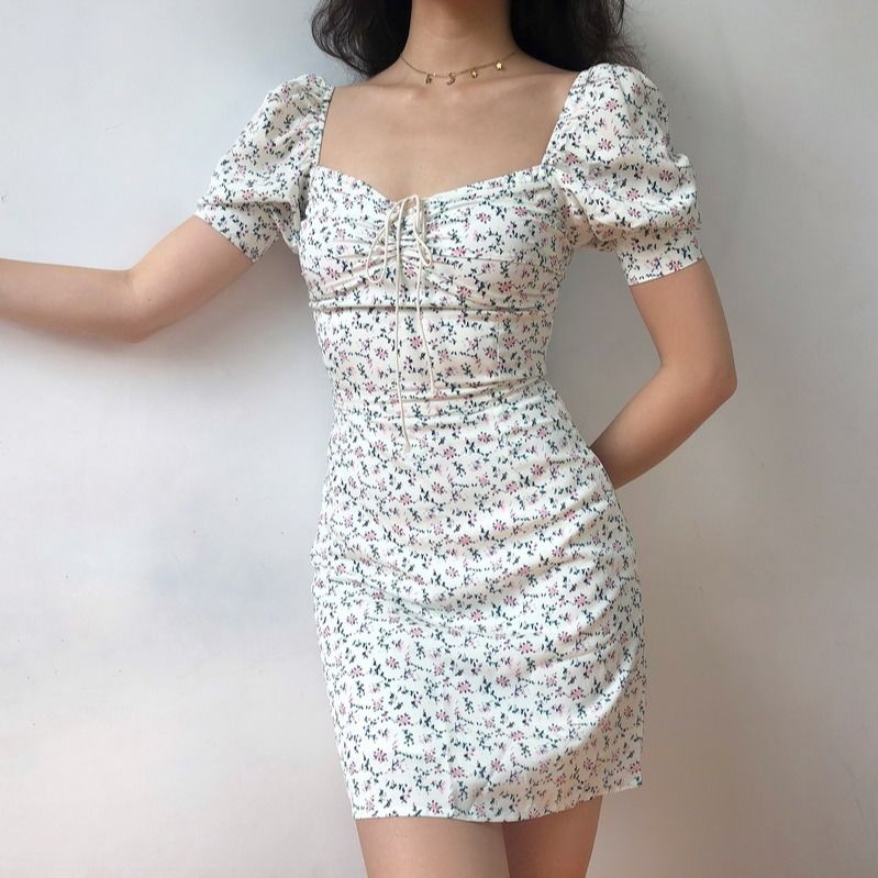 Ladies dress short skirt chiffon flower dress