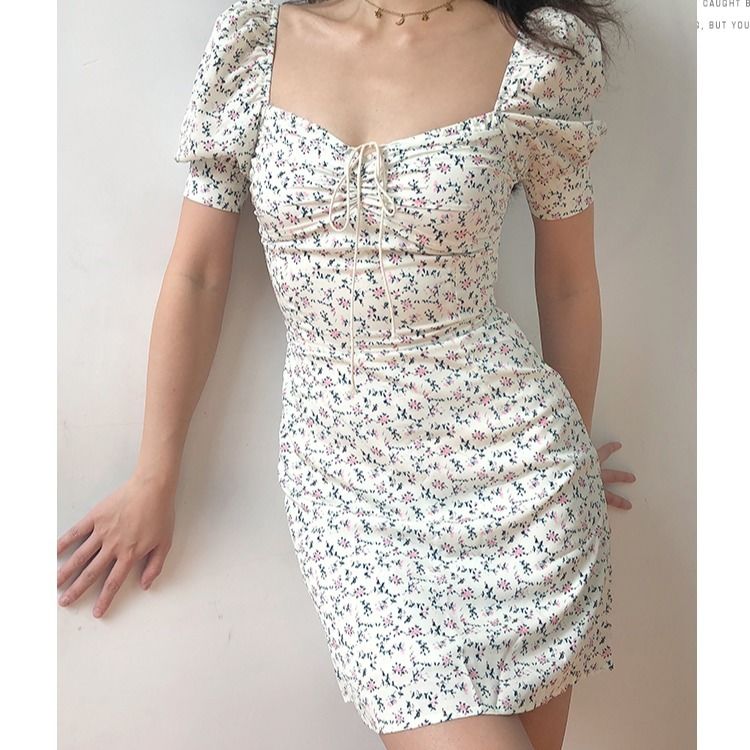 Ladies dress short skirt chiffon flower dress