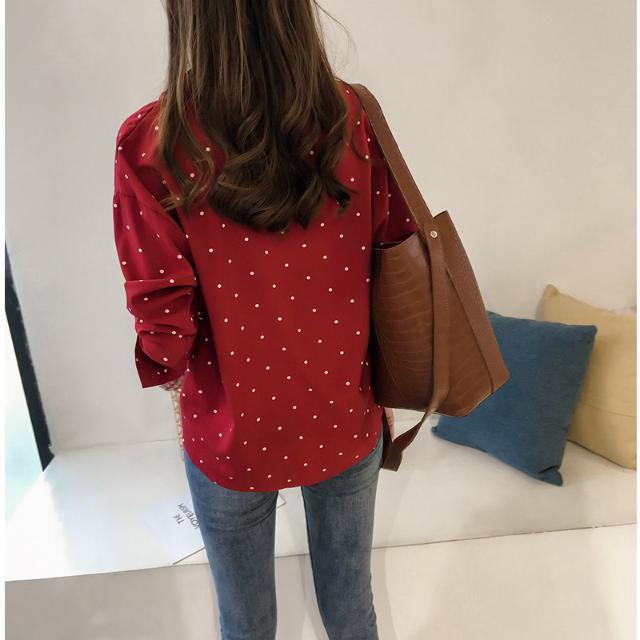 Ladies Top Polka Dot Print Chiffon Shirt Ladies Long Sleeve Top Shirt