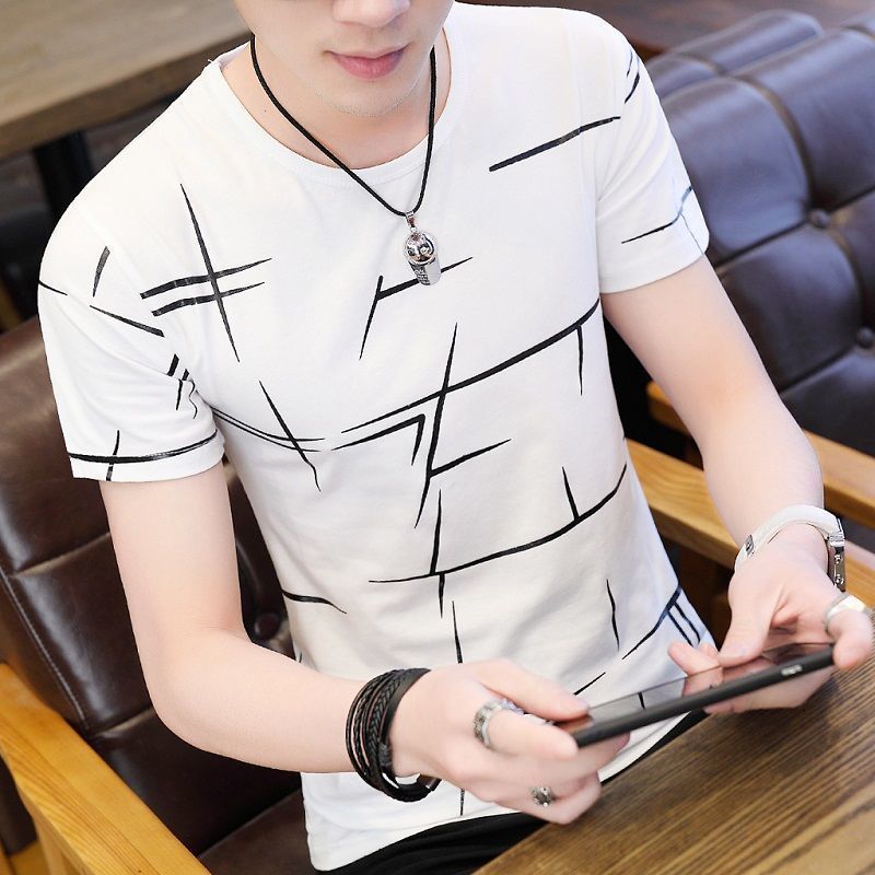 Summer new men's short-sleeved half-sleeved youth slim t-shirt
