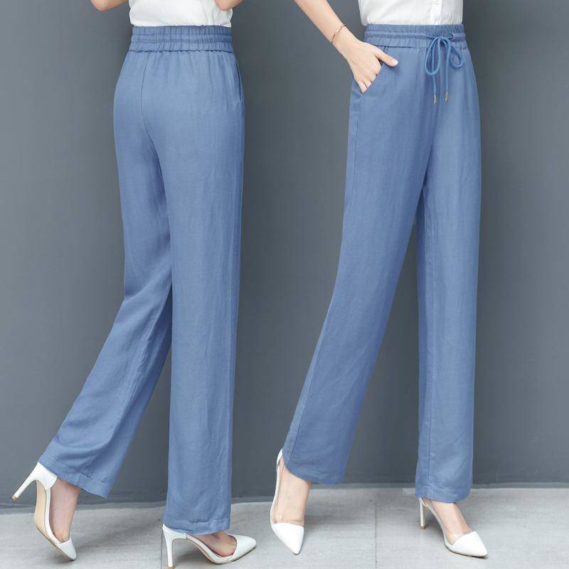 New Imitated Tencel Denim Wide Leg Pants Women's Loose Ice Silk Draping Trousers