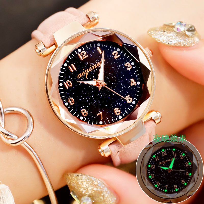 Luminous girl heart star watch Korean version simple trend electronic watch  Women Watches
