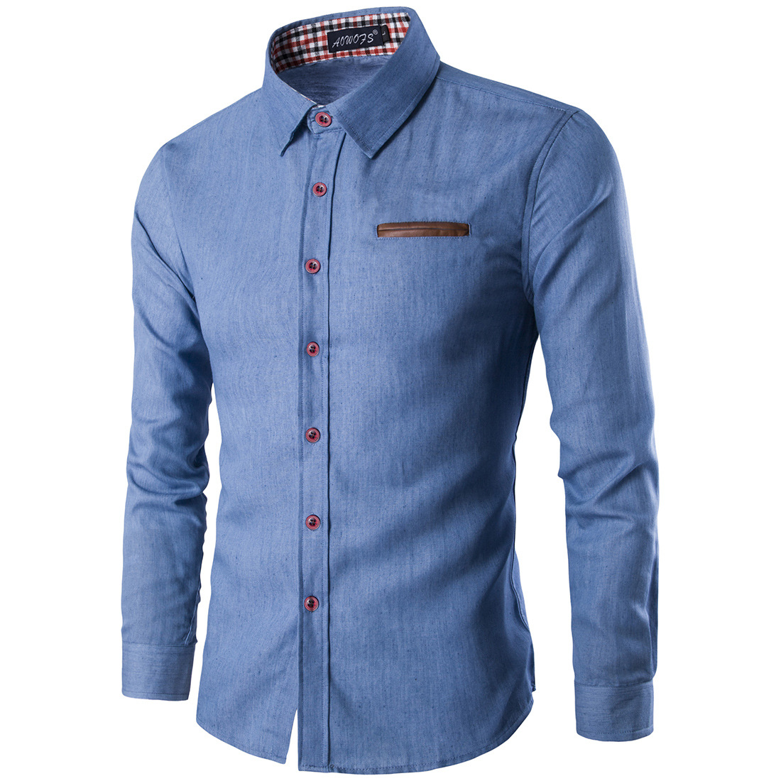 Men's leisure shirt pocket, cotton linen, long sleeved shirt, cowboy shirt, male