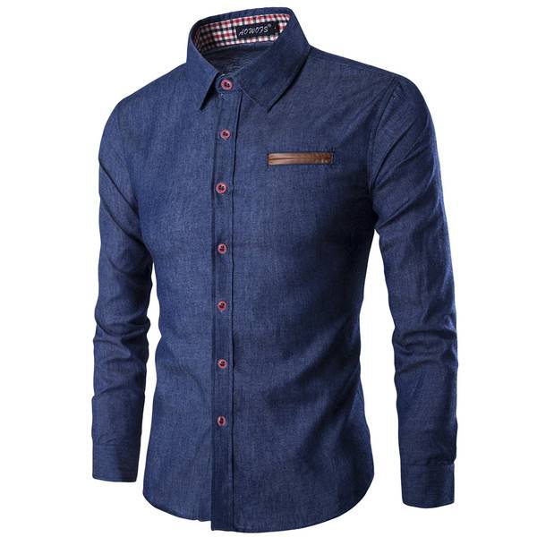 Men's leisure shirt pocket, cotton linen, long sleeved shirt, cowboy shirt, male