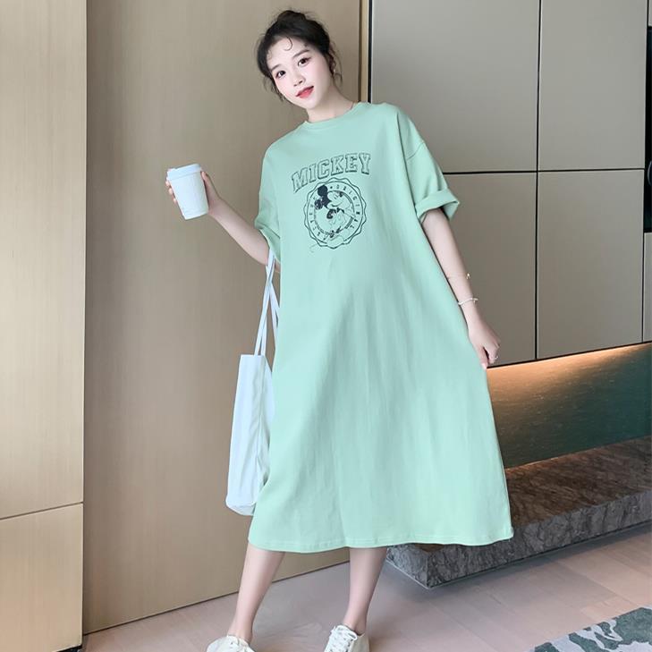 Maternity summer dress plus size fat MM mid-length loose dress