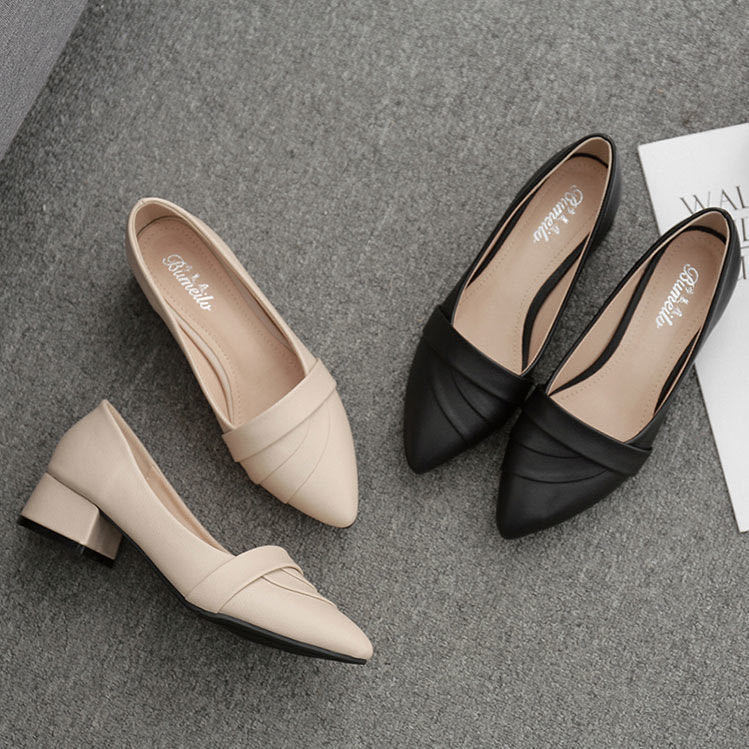 New thick-heel pointed shoes mid-heel all-match women's single shoes high-heeled shoes