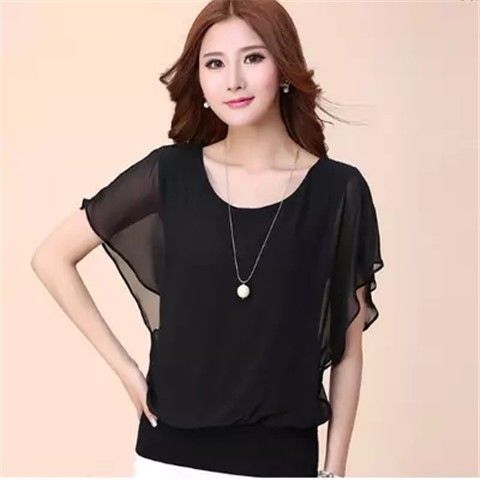 Summer plus size women's slim bat chiffon top