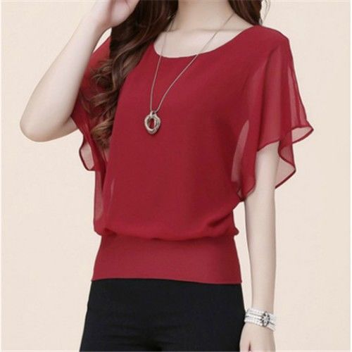 Summer plus size women's slim bat chiffon top