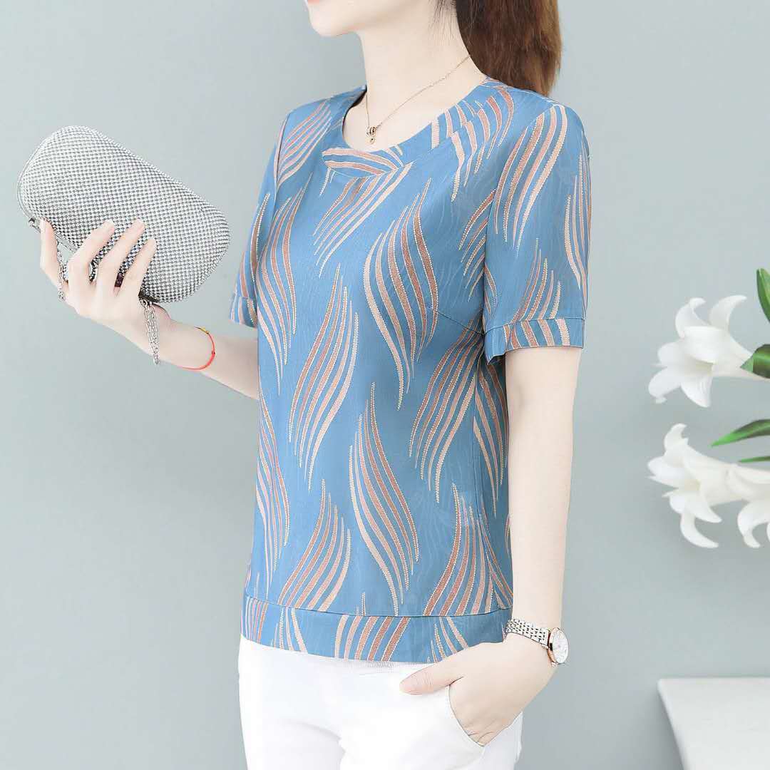 Summer new age-reducing top T-shirt women's plus size short-sleeved floral T-shirt
