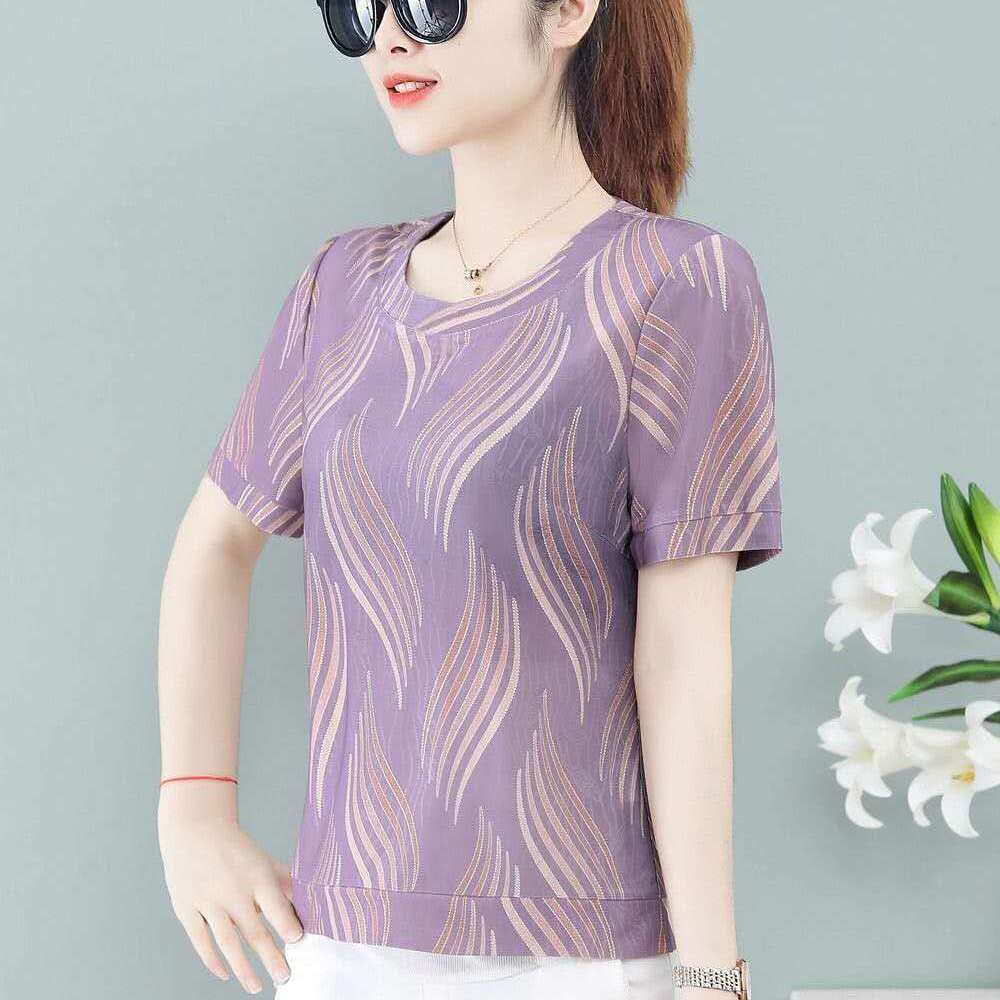 Summer new age-reducing top T-shirt women's plus size short-sleeved floral T-shirt