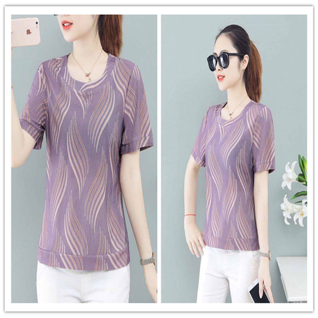 Summer new age-reducing top T-shirt women's plus size short-sleeved floral T-shirt